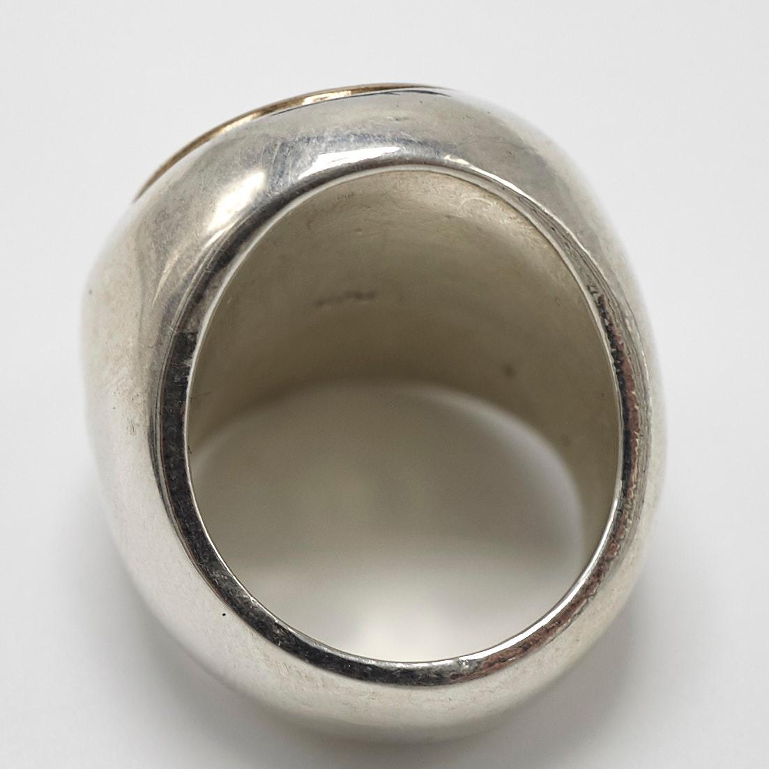 Renaissance Revival Crest Signet Ring Sterling Silver Bronze Unisex J Dauphin For Sale