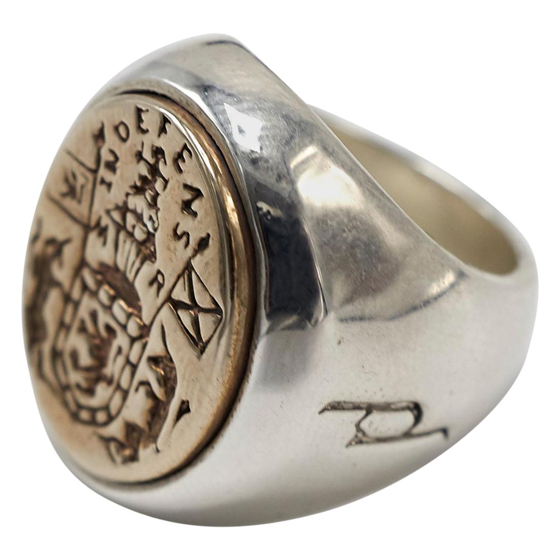 Crest Signet Ring Sterling Silver 14k Gold Queen Mary Family Crest Lion Unicorn J Dauphin
Unisex, Our metals are reclaimed or fair mined.

Inspired by Queen Mary of Scots ring. Gold signet-ring; engraved; shoulders ornamented with flowers and