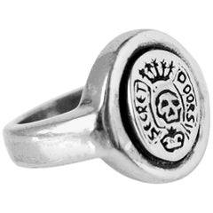 Crest Signet Ring Silver Skull Memento Mori Style Unisex