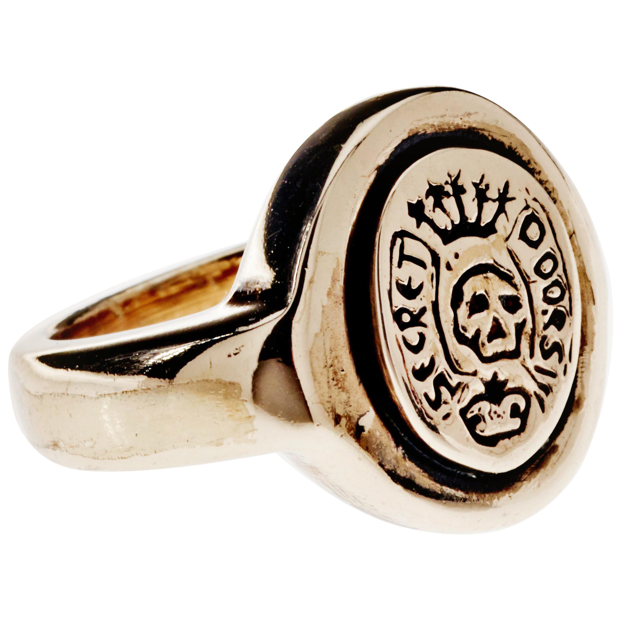 Crest Signet Ring Skull Victorian Style Memento Mori Style J Dauphin For Sale