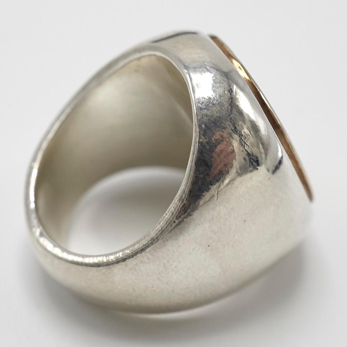 Crest Signet Ring Sterling Silver Bronze J Dauphin In New Condition For Sale In Los Angeles, CA