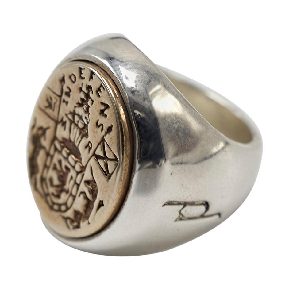 Crest Signet Ring Sterling Silver Bronze Unisex J Dauphin For Sale