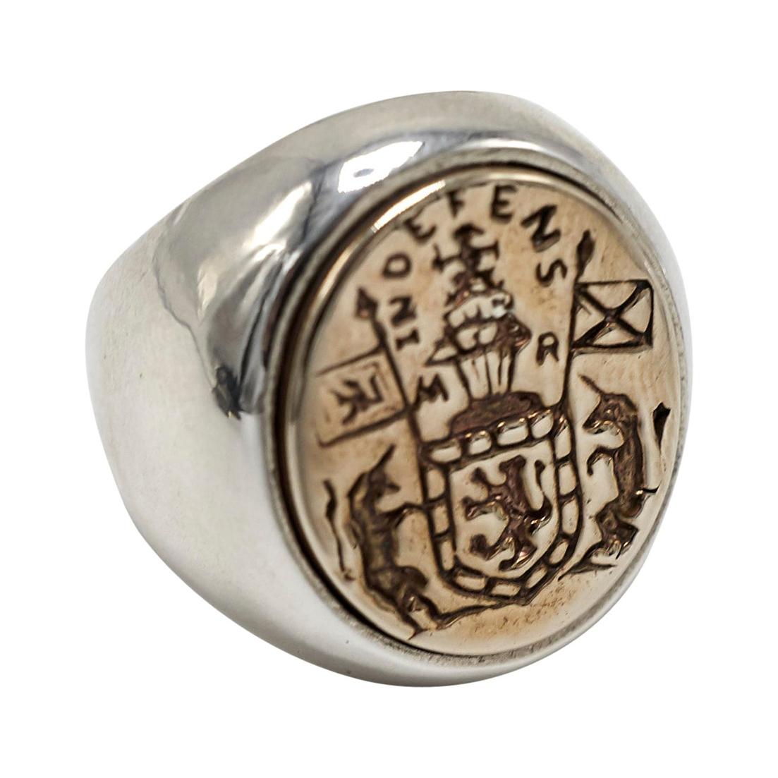 Crest Signet Ring Sterling Silver Bronze Unisex J Dauphin For Sale