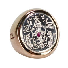 Crest Signet Ring Sterling Silver Bronze Ruby Unisex J Dauphin