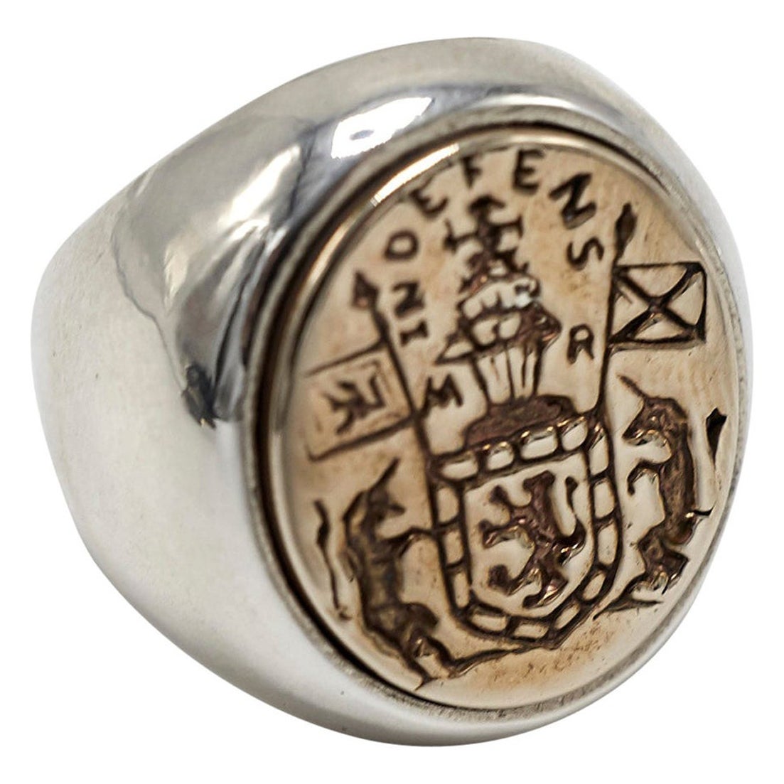 Anello Crest Signet in argento sterling e bronzo Unisex J DAUPHIN