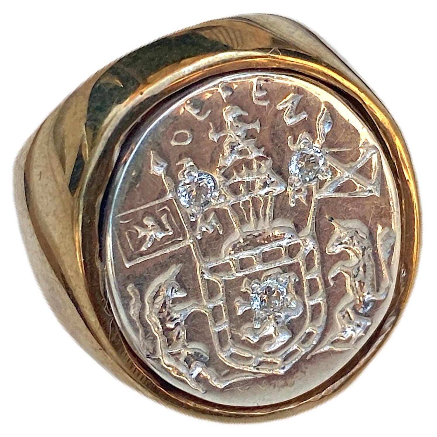 Bague Signet Crest unisexe en argent sterling et bronze avec saphir J Dauphin