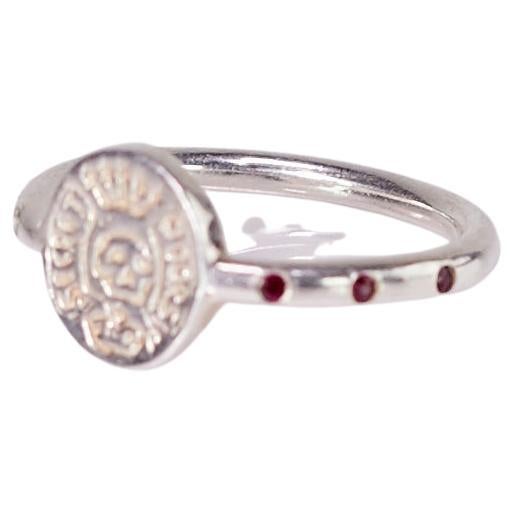 Anillo de sello con cresta Plata de ley Esmeralda Blanca Calavera de diamantes J DAUPHIN 3