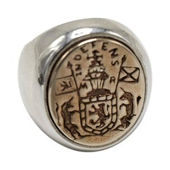 Crest Signet Ring Sterling Silver Gold Queen Mary Crest Lion Unicorn J DAUPHIN