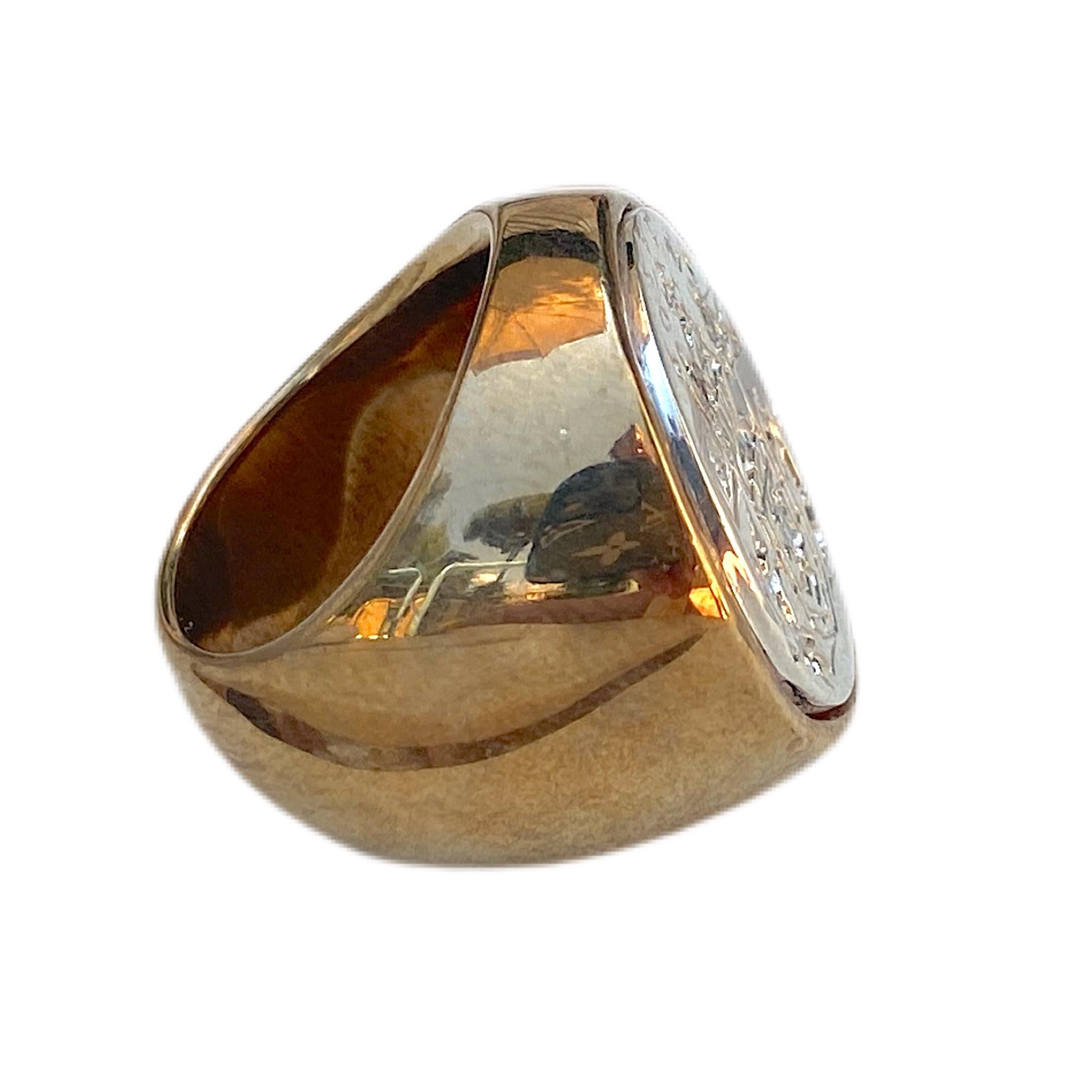 Victorian Crest Signet Ring White Diamond Sterling Silver Bronze Unisex J Dauphin For Sale