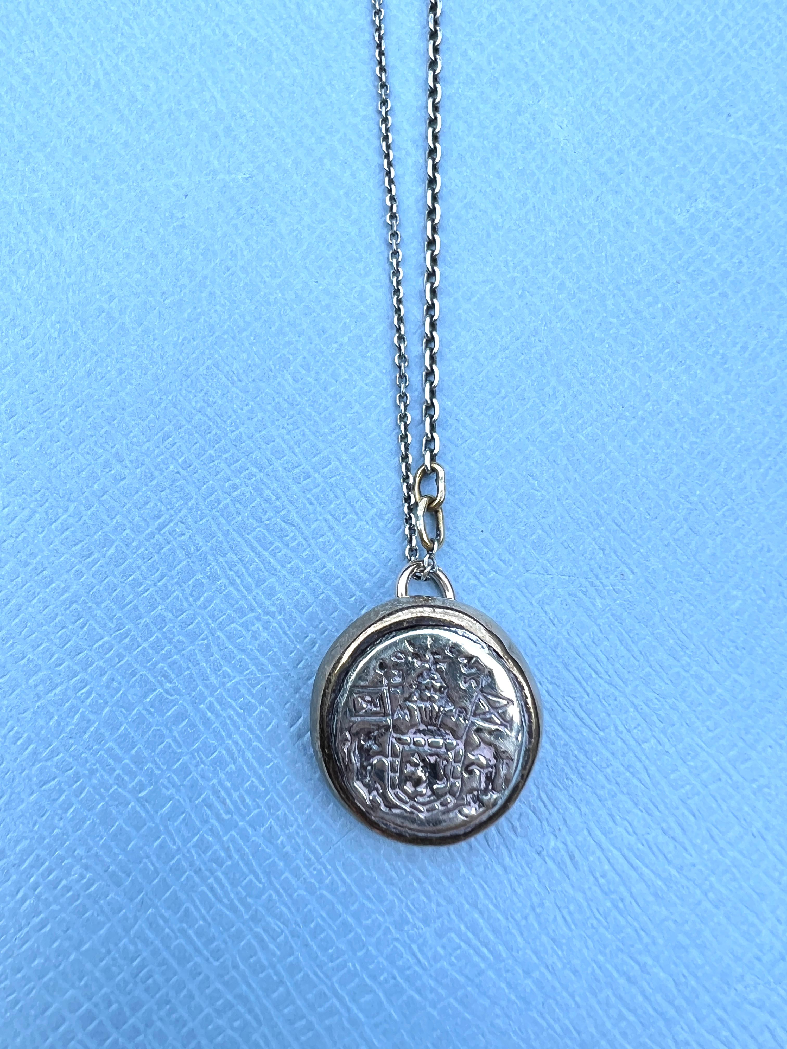 Crest Signet Silver Medal Chain Necklace English Legacy Historical Marriage

Length: ~24