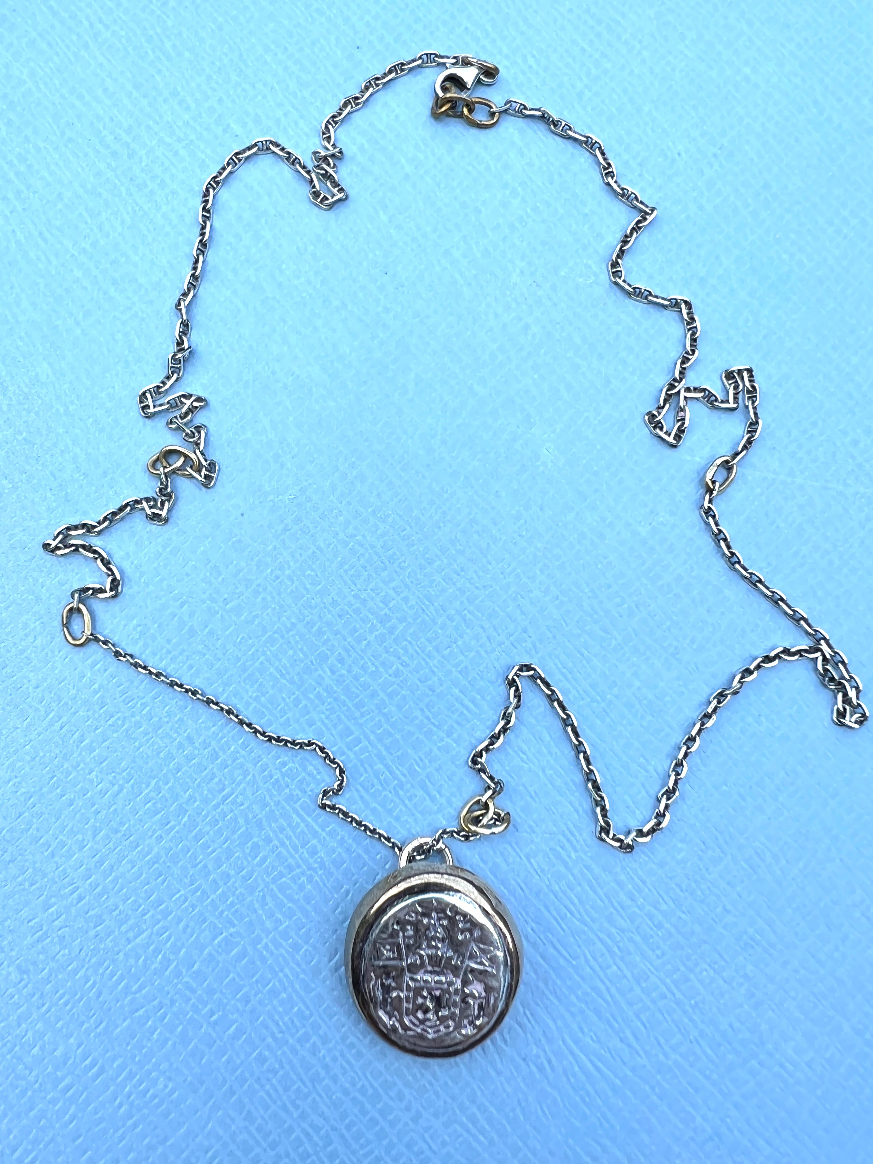 Women's Crest Signet Silver Medal Chain Necklace English Legacy Historical Marriage
