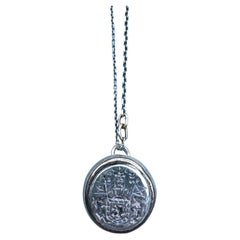 Crest Signet Silver Medal Chain Necklace English Legacy Historical Marriage