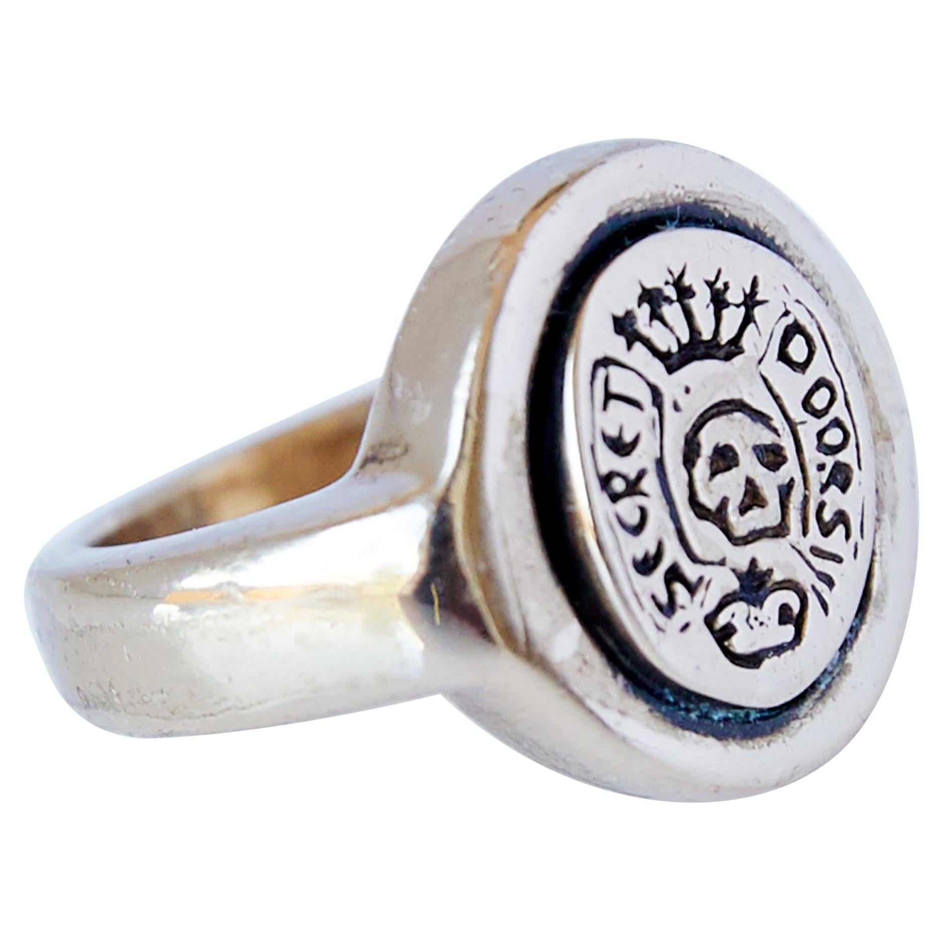 Crest Signet Ring Skull Memento Mori Style J Dauphin For Sale