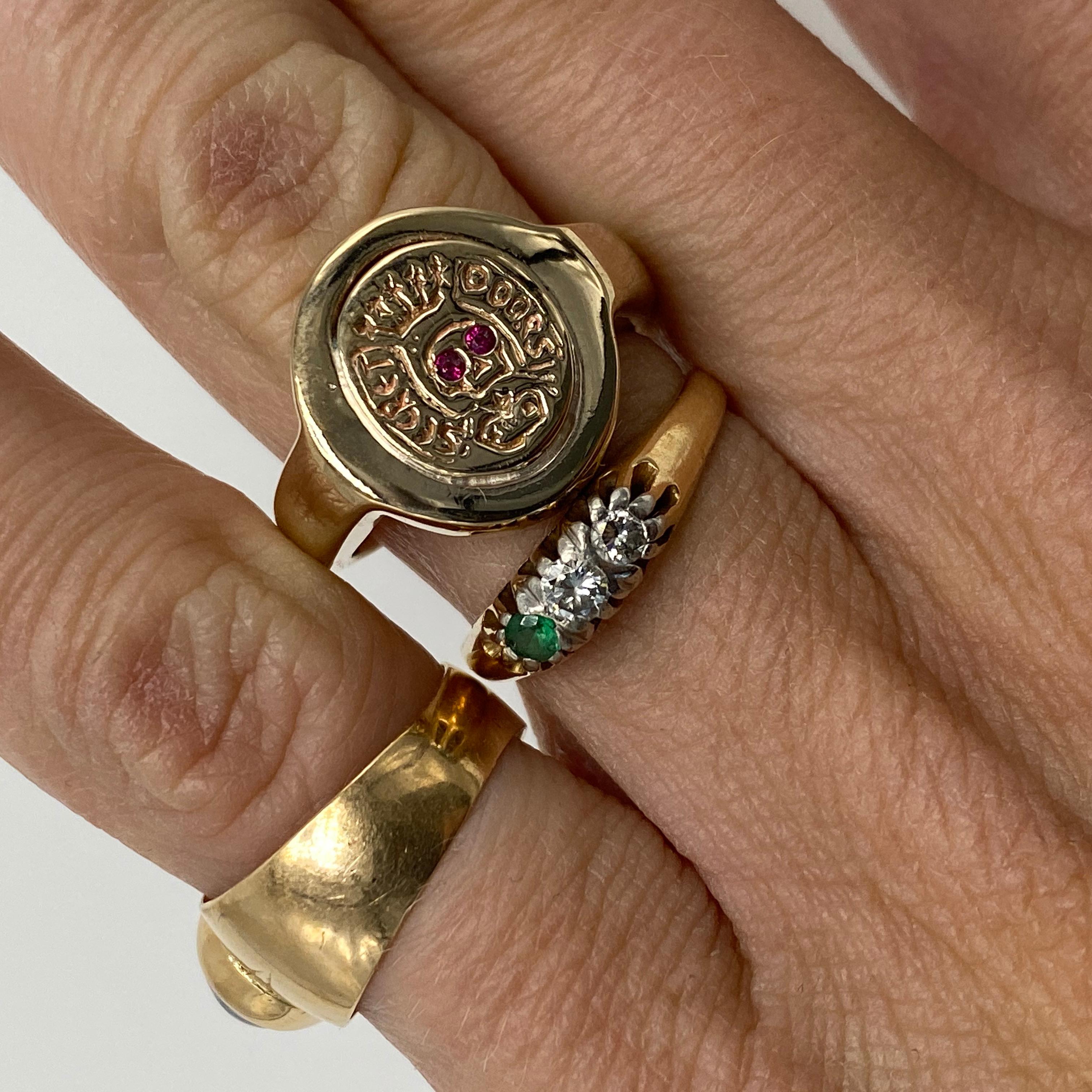 Aquamarine Crest Signet Memento Mori Style Skull Ring In New Condition In Los Angeles, CA