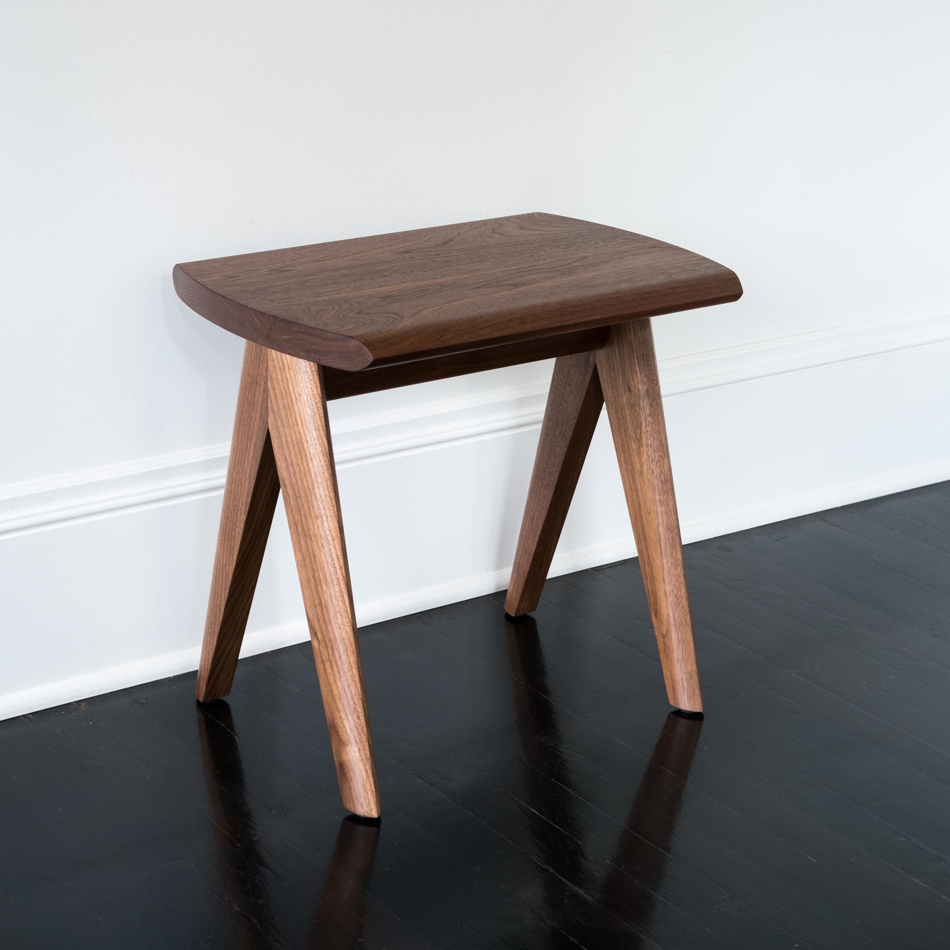 American Crest Stool by Tretiak Works, Contemporary Handmade Solid Wood Stool Walnut For Sale
