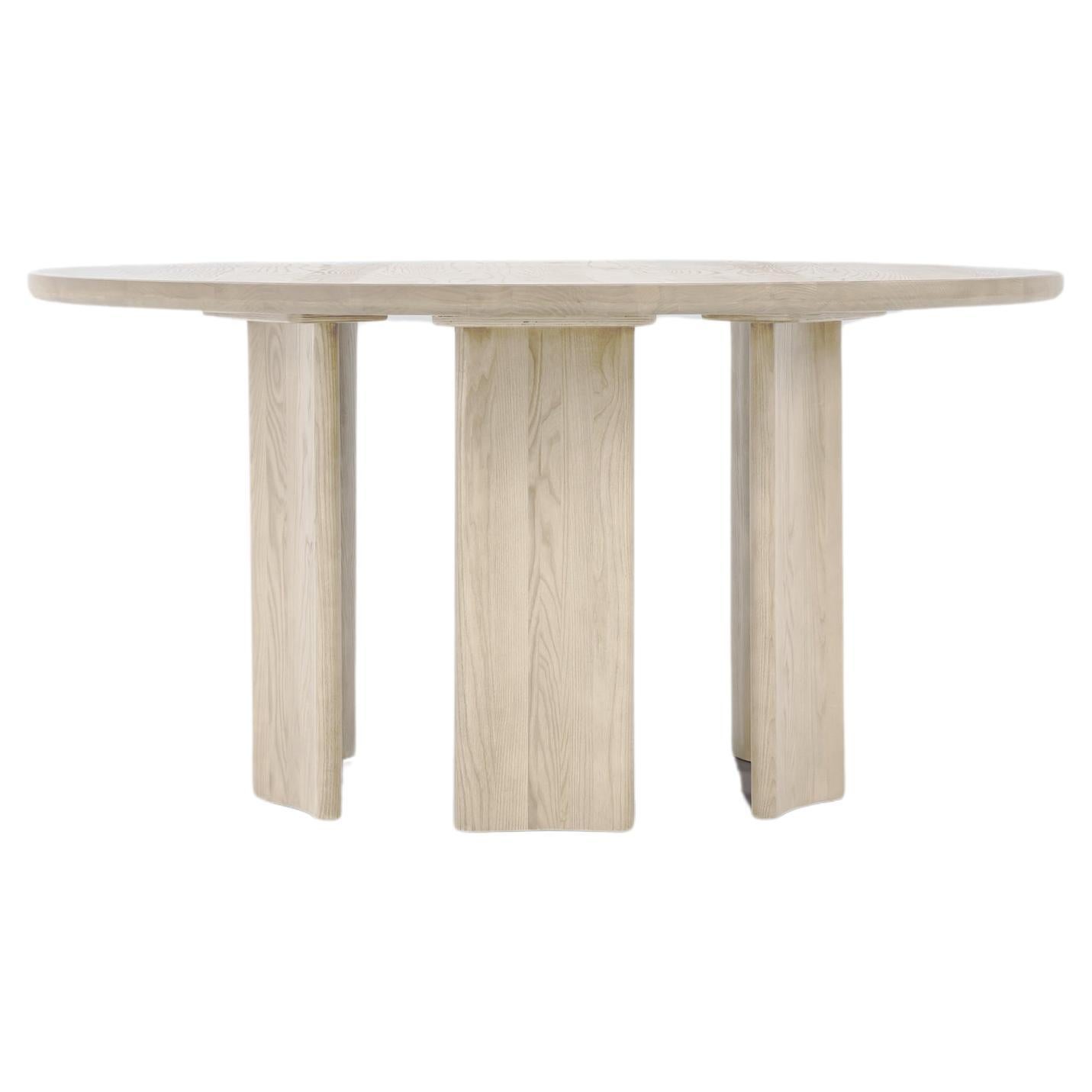 Crest Table Round in Nude, Minimalist Dining Table in FSC White Ash Wood For Sale