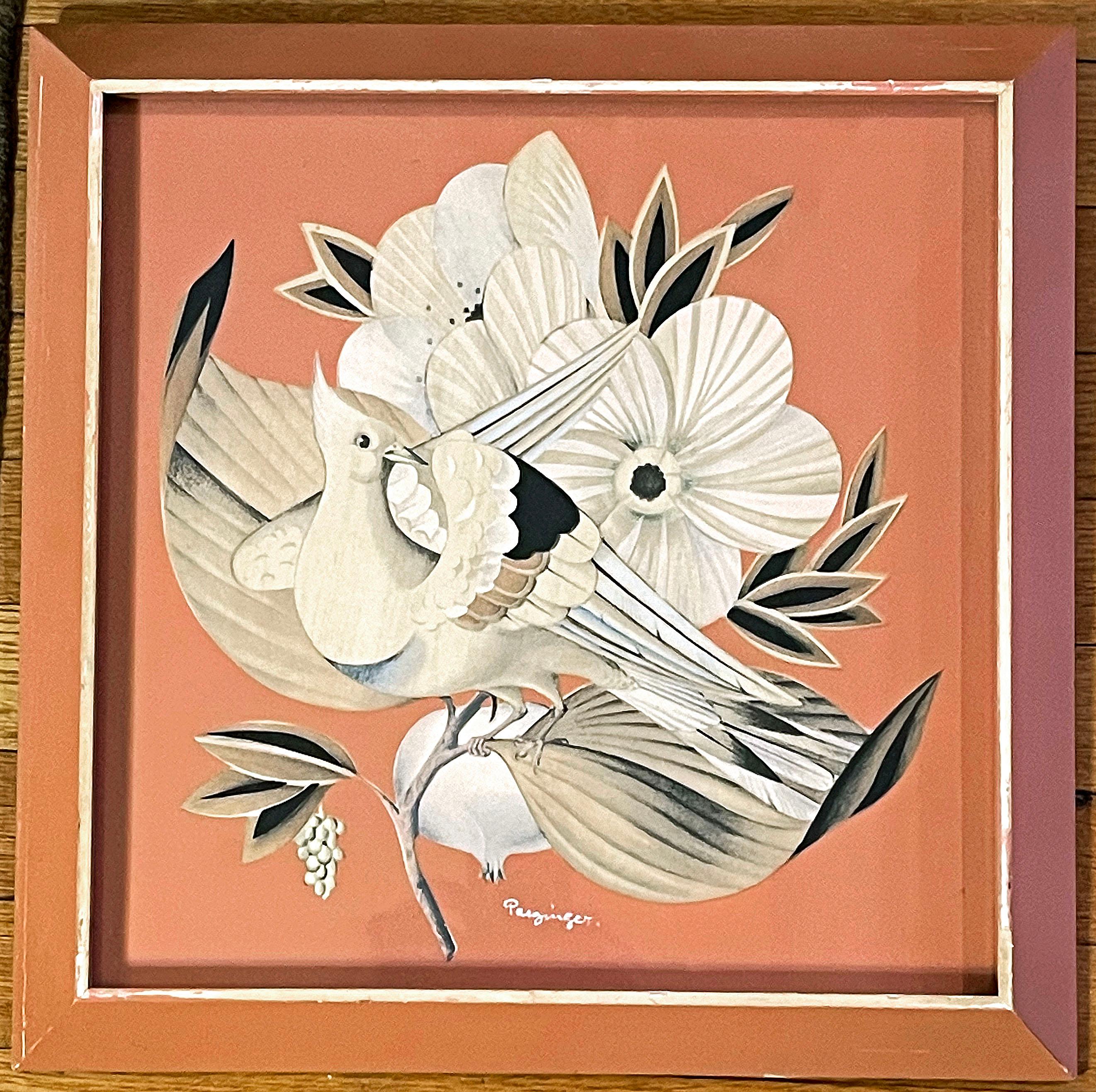 Peint « Oiseau crocheté avec grenade », peinture rare au crayon et à la gouache de Parzinger en vente