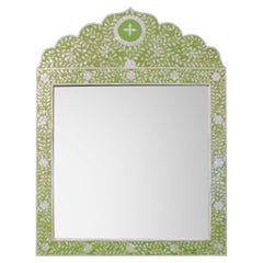 Crested Mother of Pearl Mirror in Lime-Chartreuse Green