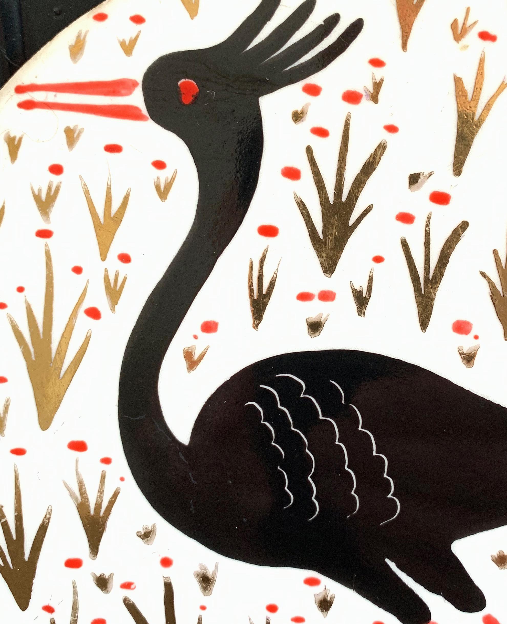 Art déco « Oiseau d'eau crocheté », Rondel Art Déco en noir et or de Waylande Gregory en vente