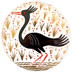 ""Crested Water Bird"" Art Deco Rondel in Schwarz und Gold von Waylande Gregory