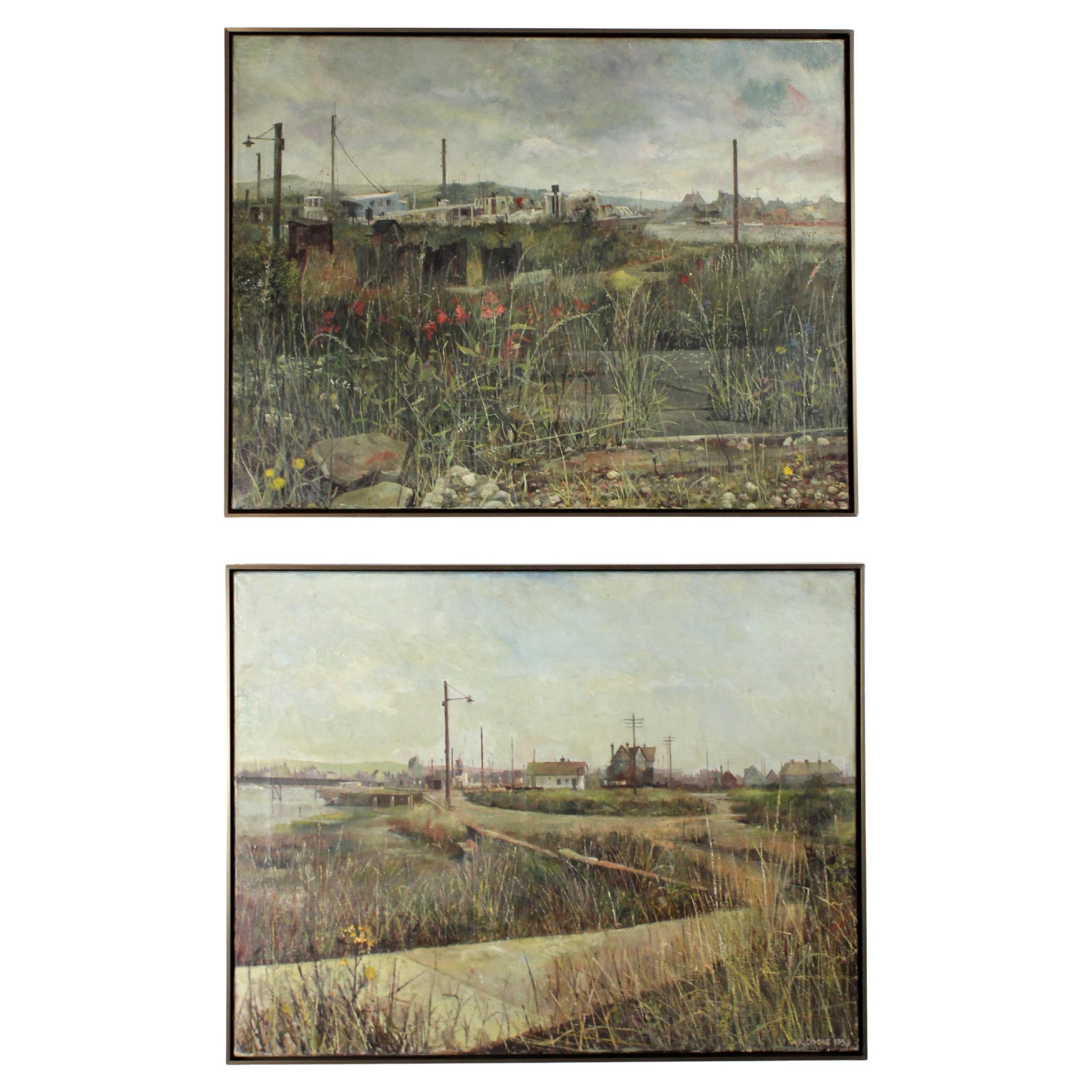 Creswick Landscape Pair (Australia) - Oil on canvas - Anthony R. Cooke 1958 For Sale