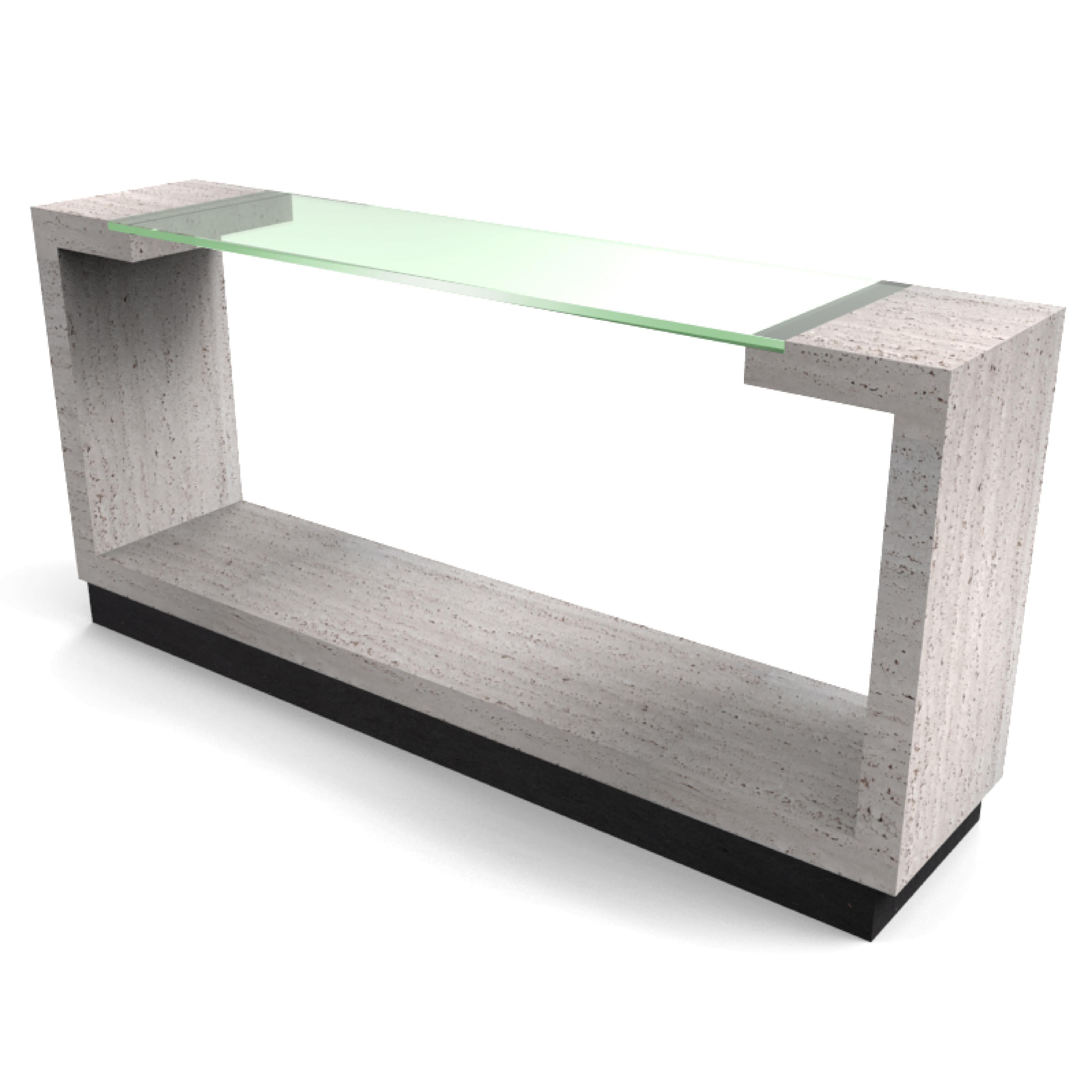Hand-Crafted Creta Marble Design Console Table Italian Travertine Marble Contemporary Design For Sale