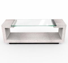 CRETA Television Console Design Table Travertine Marble Italy Black Slate Glass