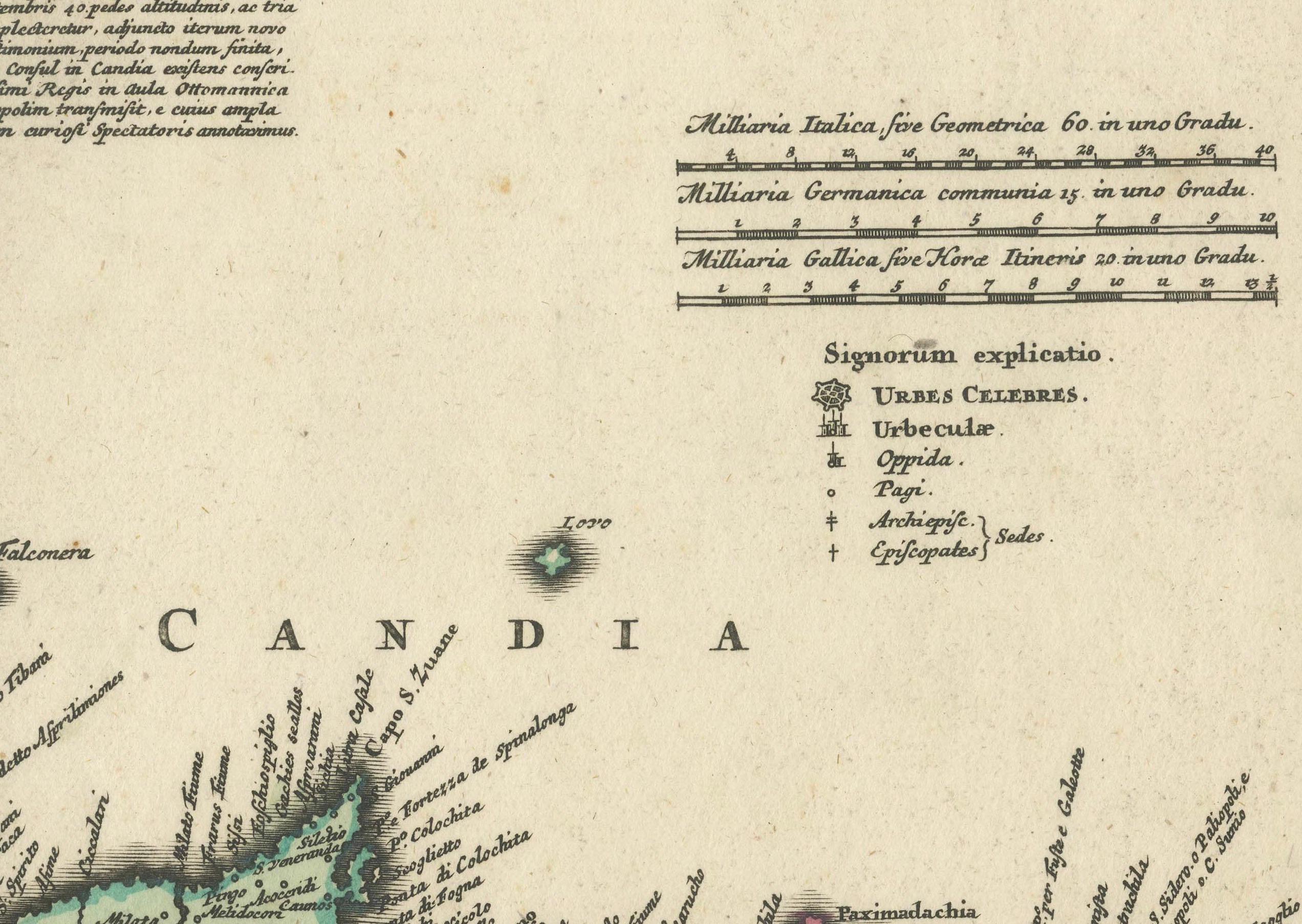 German Crete Map 1749 – Homann Heirs Engraving of Candia with Aegean Islands For Sale
