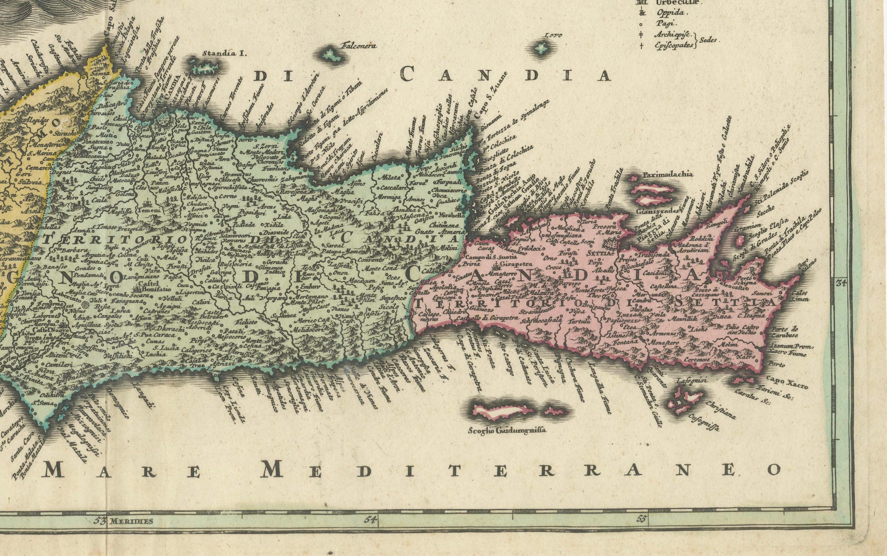 Mid-18th Century Crete Map 1749 – Homann Heirs Engraving of Candia with Aegean Islands For Sale