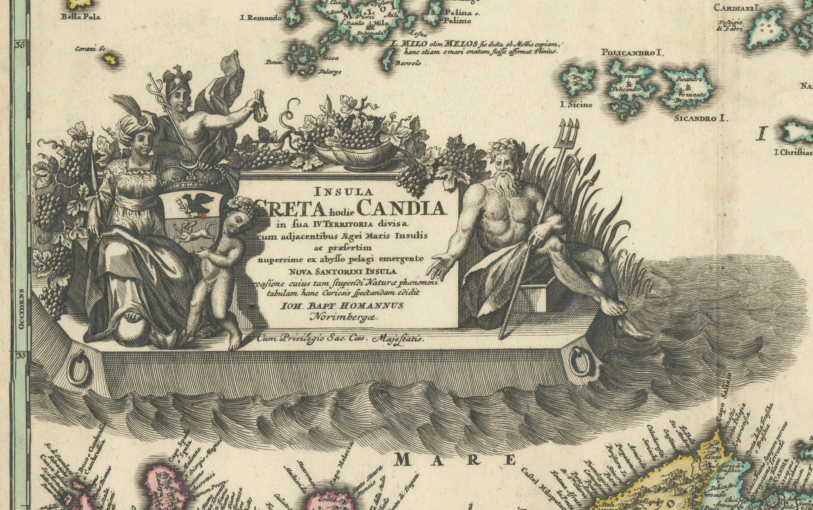 Crete Map 1749 – Homann Heirs Engraving of Candia with Aegean Islands For Sale 2