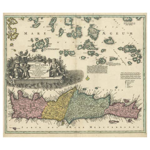 Crete Map 1749 – Homann Heirs Engraving of Candia with Aegean Islands
