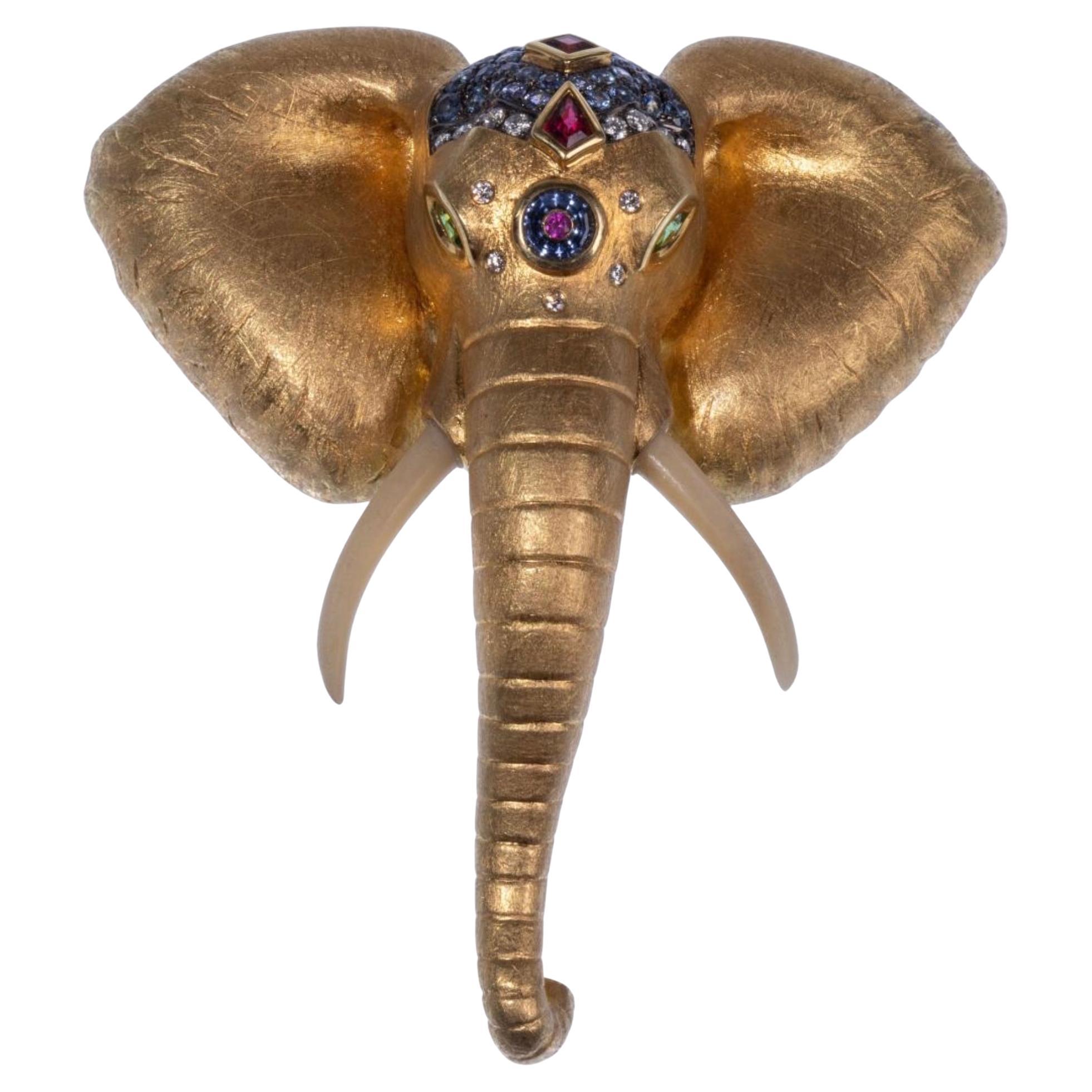 Crevoshay 18k Elephant “Surus” Brooch Pin from Masterworks: Endangered Treasury For Sale