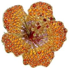 Crevoshay Masterworks Opal Sapphire 18k Flower Brooch Pin “Nectar of the Sun”