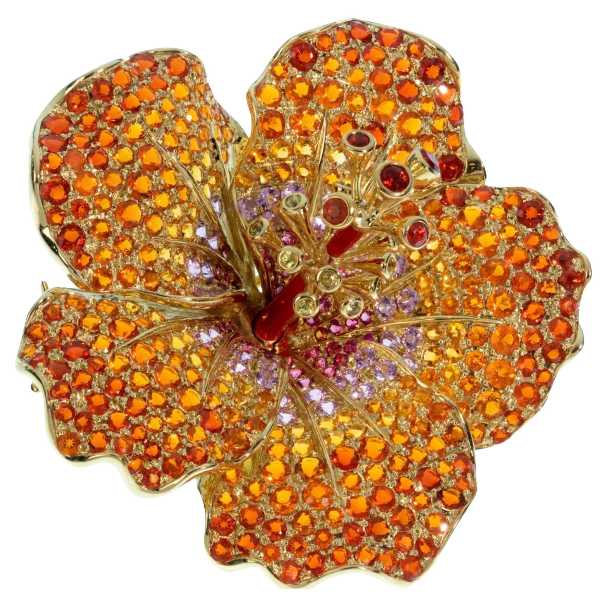Crevoshay Masterworks Opal Sapphire 18k Flower Brooch Pin “Nectar of the Sun”
