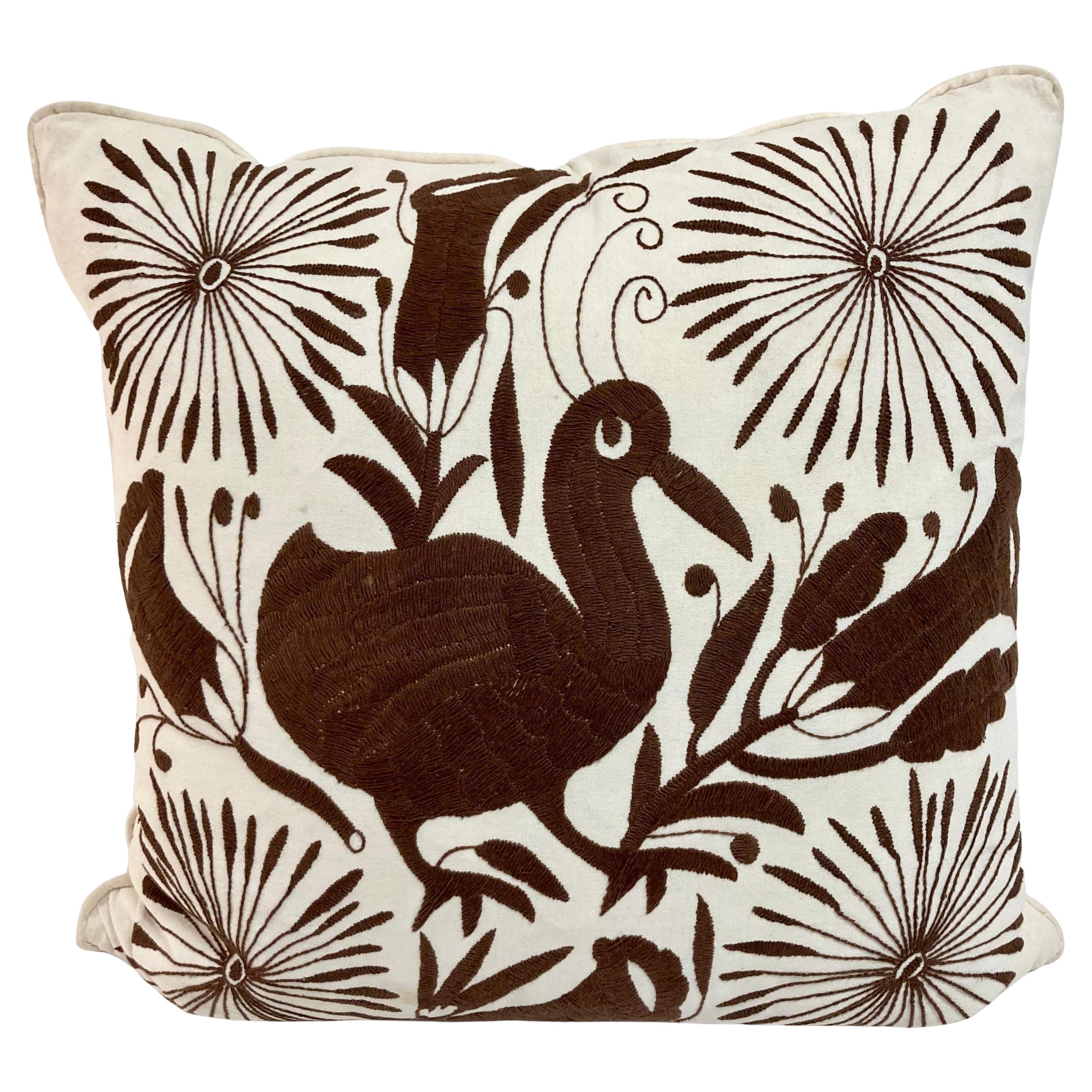 Crewel Arbeit Hand gestickt Brown Vogel Toss Kissen - 1