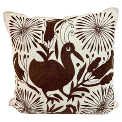 Crewel Work Hand Bordado Pájaro Marrón Cojín - 1