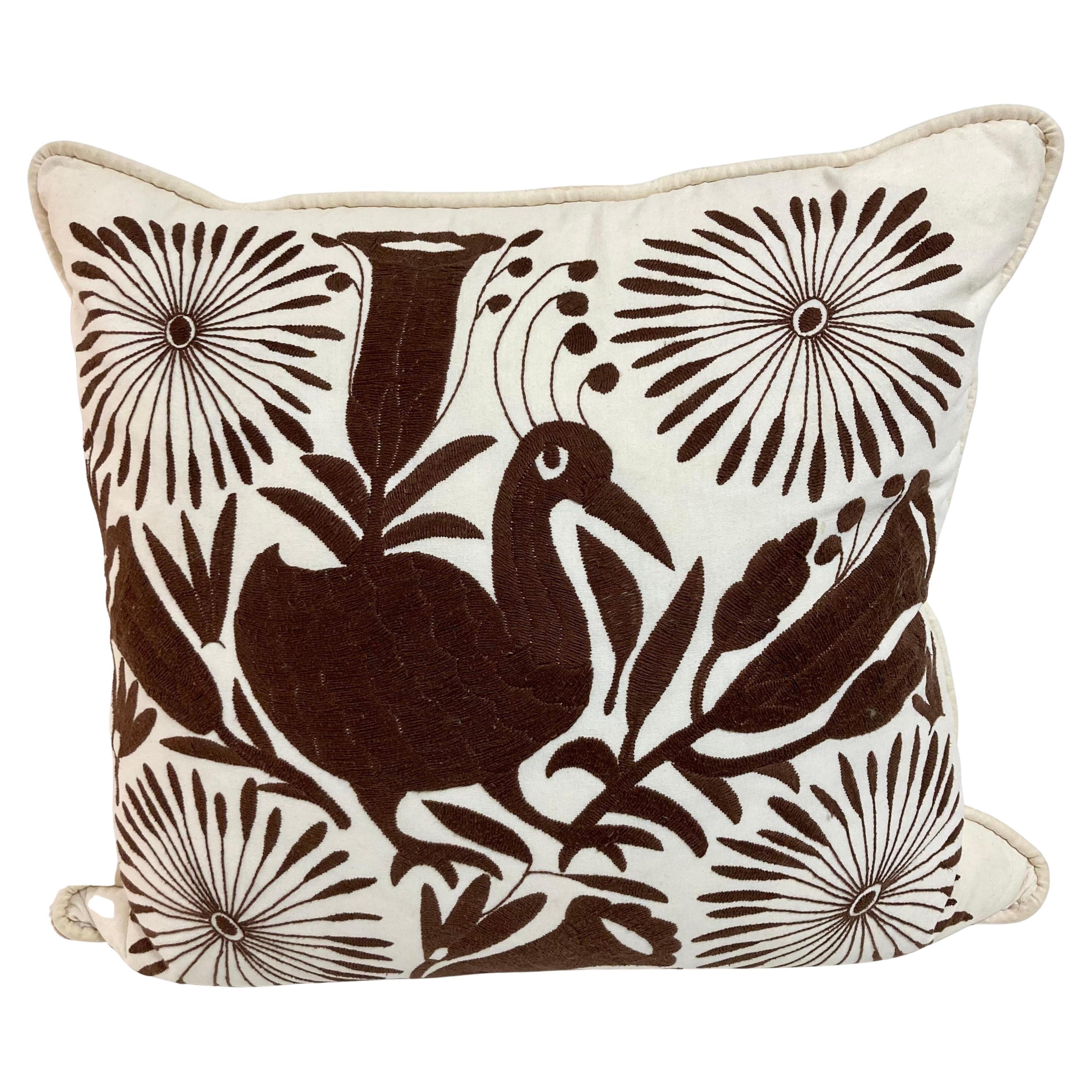 Crewel Arbeit Hand bestickt Brown Vogel Toss Kissen - 2