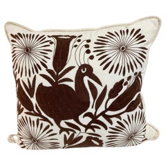 Crewel Arbeit Hand bestickt Brown Vogel Toss Kissen - 2