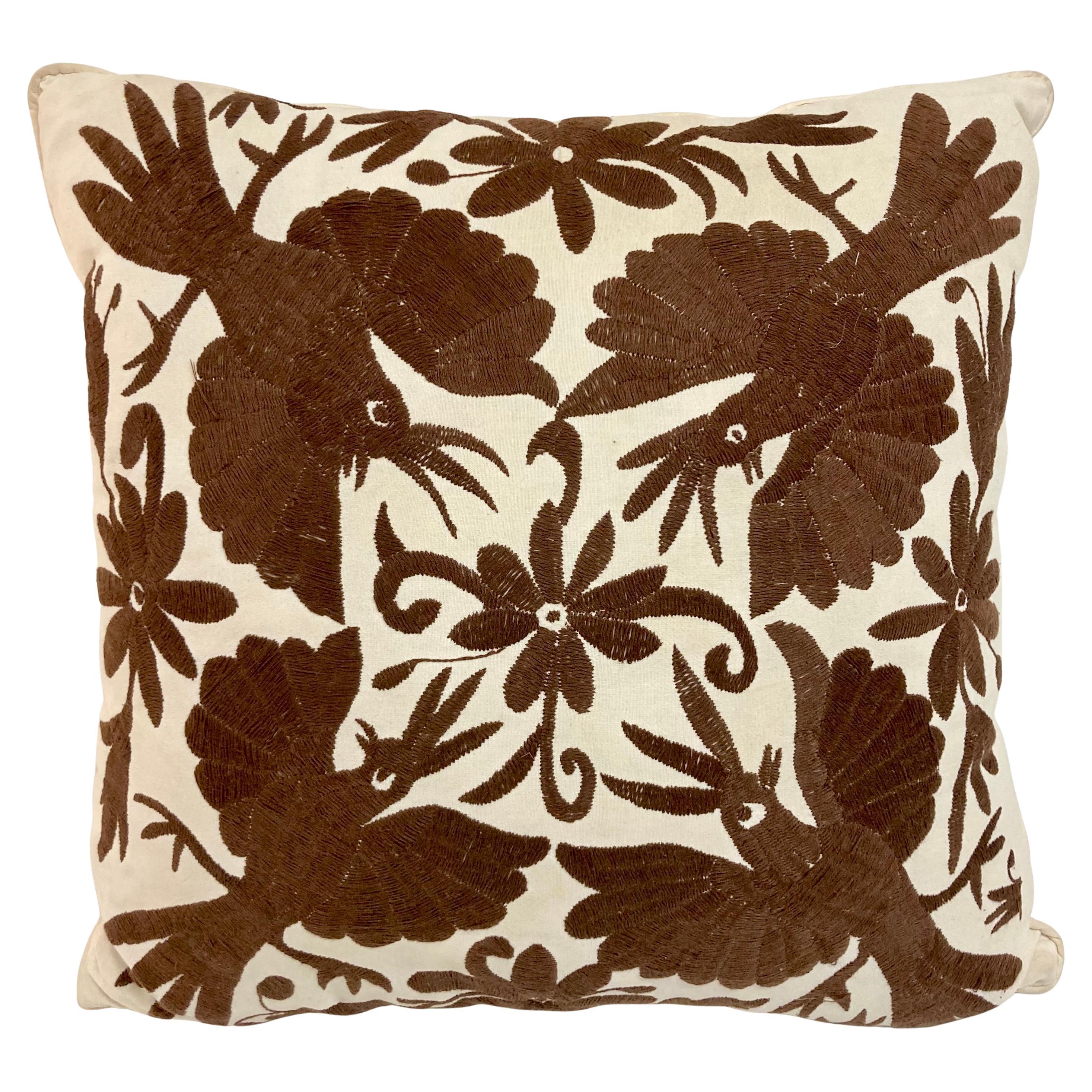 Crewel Arbeit Hand gestickt Brown Vögel Toss Kissen - 2