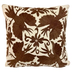 Crewel Work Hand Bordado Pájaros Marrones Cojín - 2