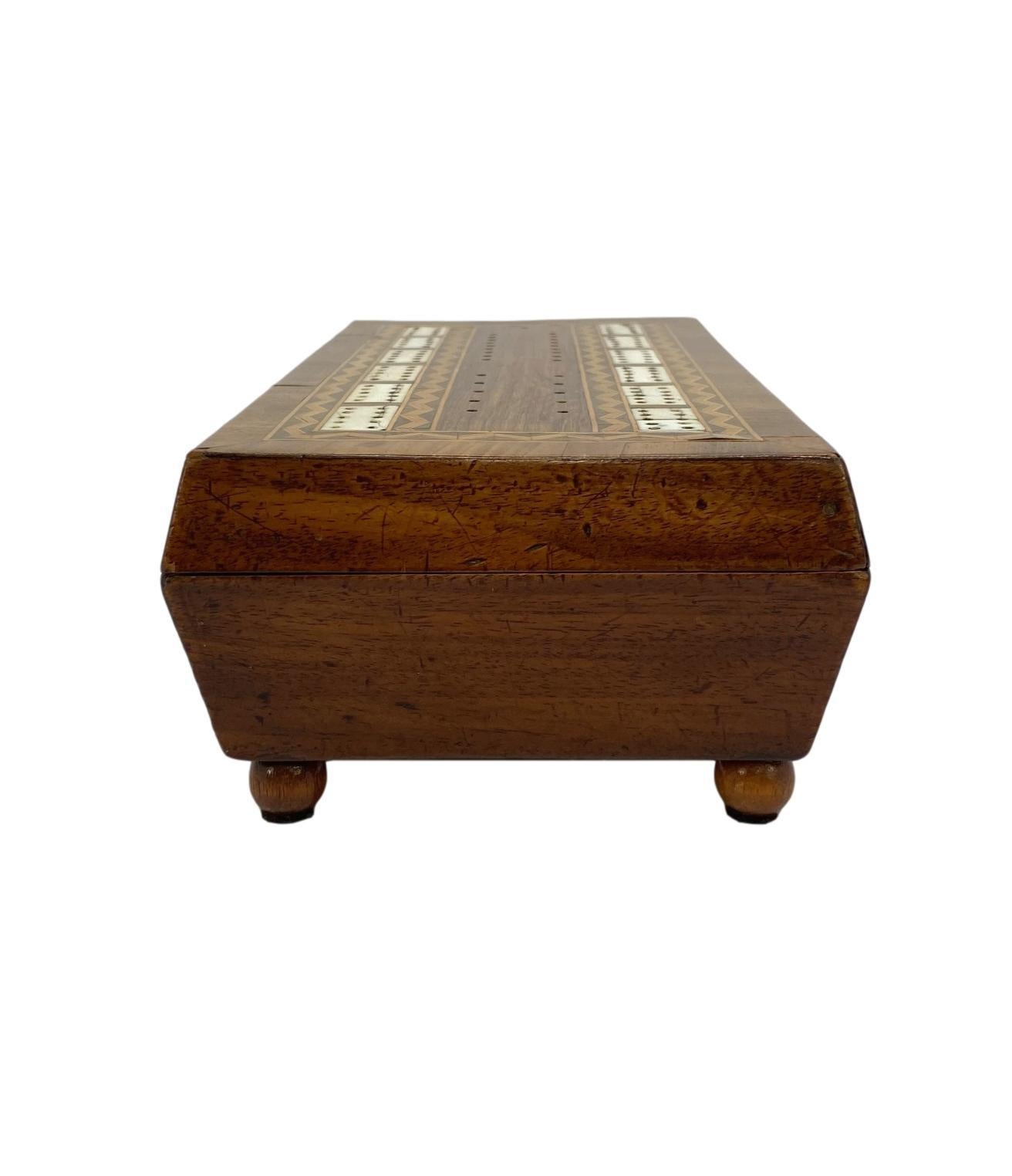 Cribbage Board Playing Card Box, Mahogany with Exotic Inlays English, ca. 1880 In Good Condition In Banner Elk, NC