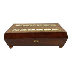 Antique Cribbage Board Playing Card Box, Mahogany with Exotic Inlays English, ca. 1880