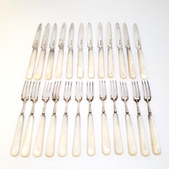 Crichton Bros. Service for 12 Sterling Mother of Pearl Handle Fork / Knife Set
