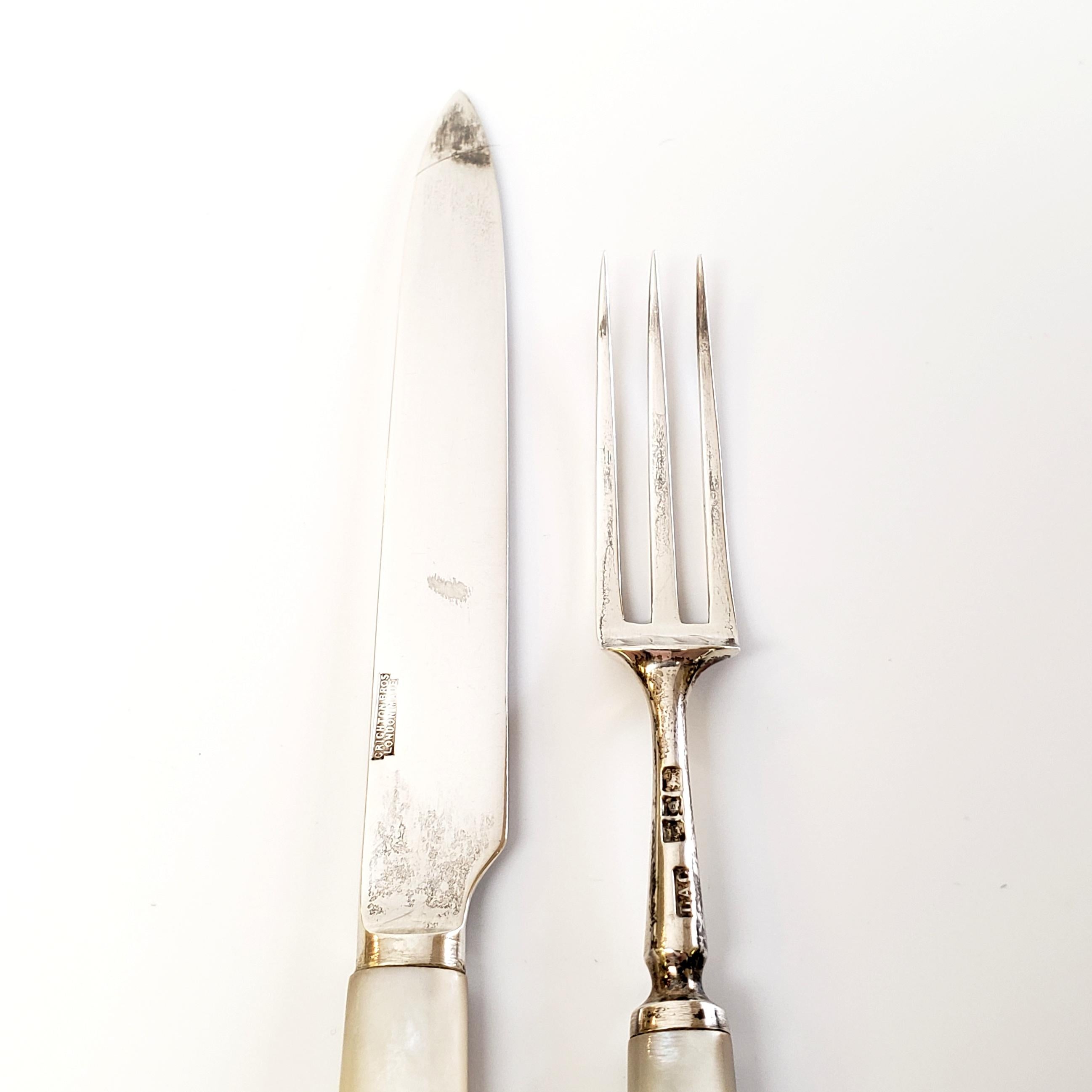 Crichton Bros. Service for 12 Sterling Mother of Pearl Handle Fork / Knife Set In Good Condition In Washington Depot, CT