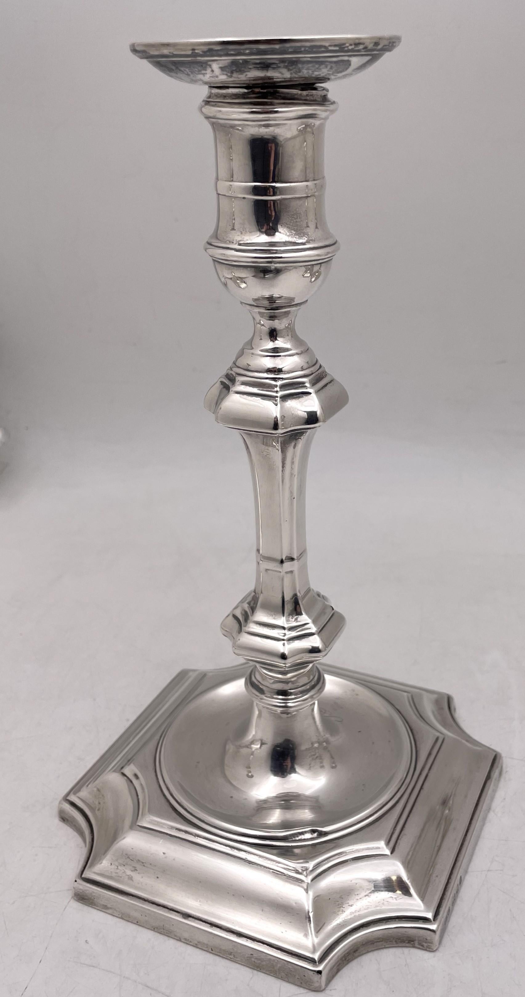 Crichton & Co. Set of 4 English Sterling Silver 1924 Candlesticks Art Deco Style In Good Condition For Sale In New York, NY