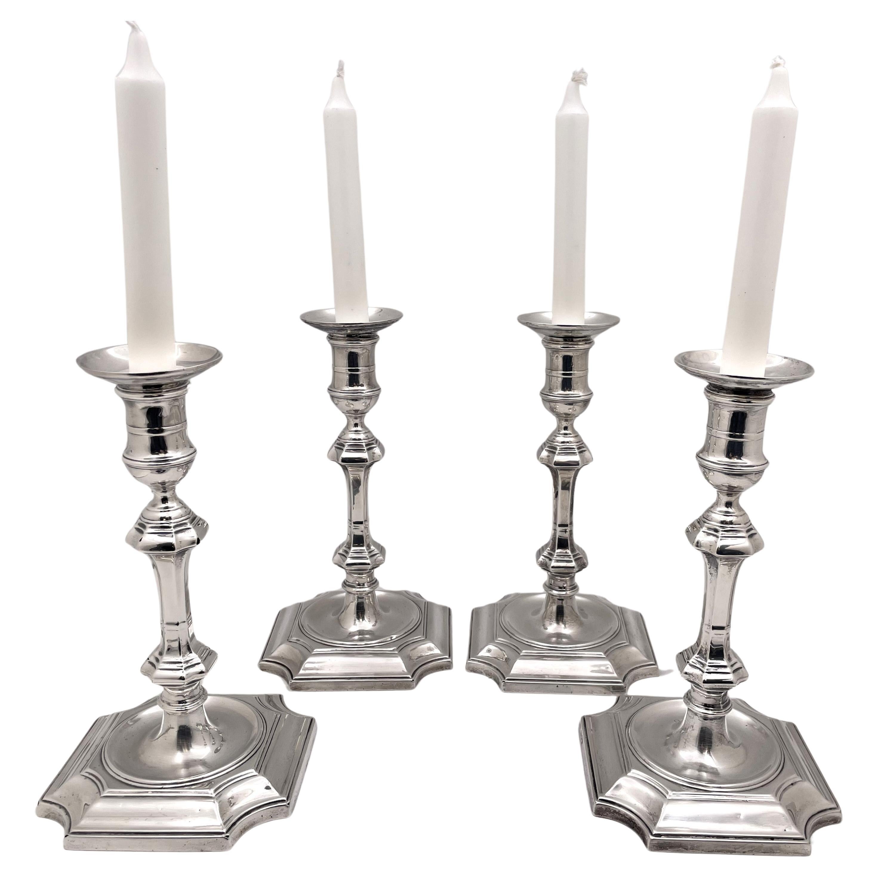 Crichton & Co. Set of 4 English Sterling Silver 1924 Candlesticks Art Deco Style For Sale