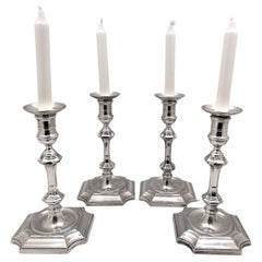 Crichton & Co. Set of 4 English Sterling Silver 1924 Candlesticks Art Deco Style