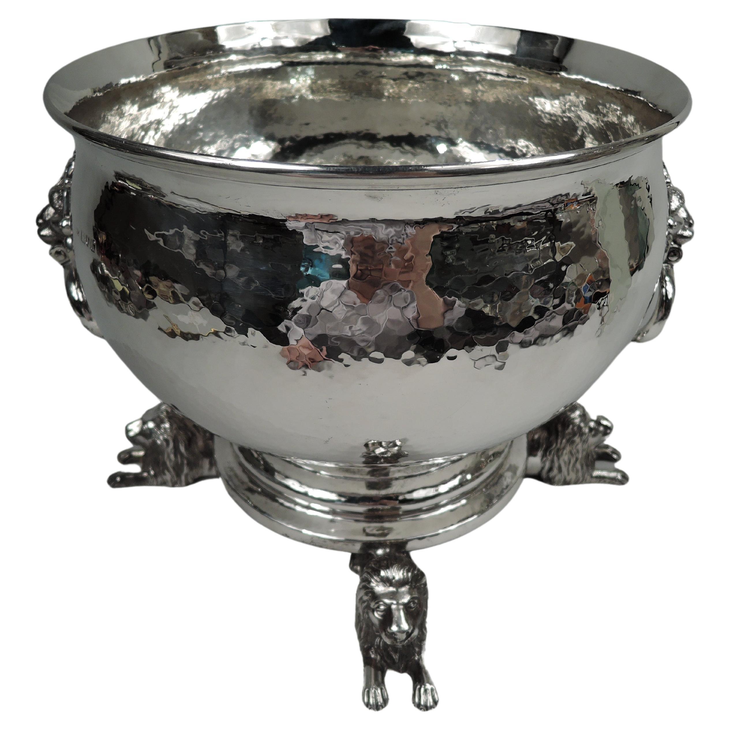 Crichton English Hand-Hammered Sterling Silver Centerpiece Bowl, 1912 For Sale