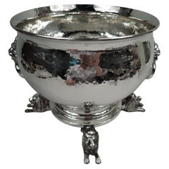 Crichton English Hand-Hammered Sterling Silver Centerpiece Bowl, 1912