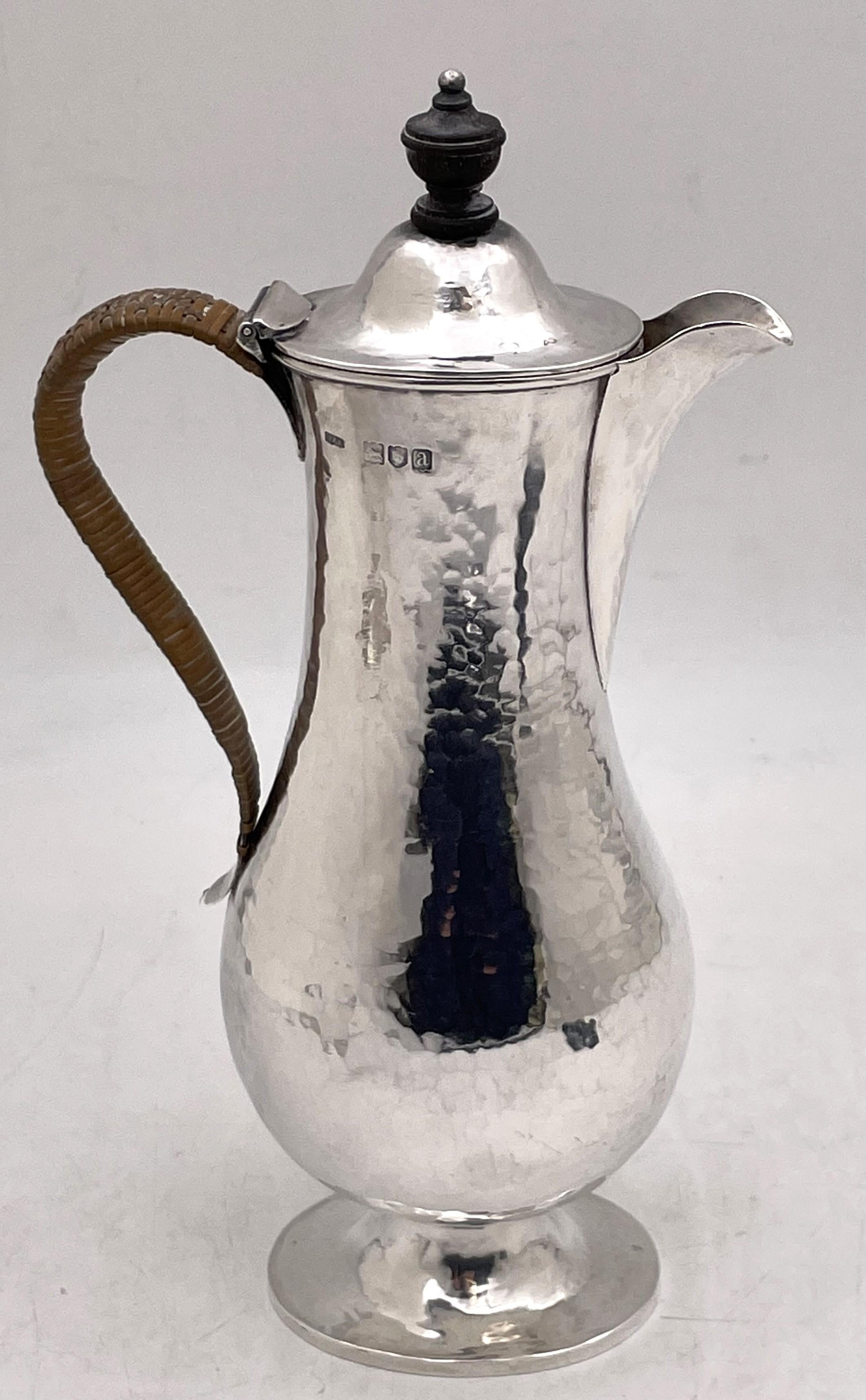 Crichton English Sterling Silver Hammered 1896 Coffee Pot in Arts & Crafts Style In Good Condition For Sale In New York, NY